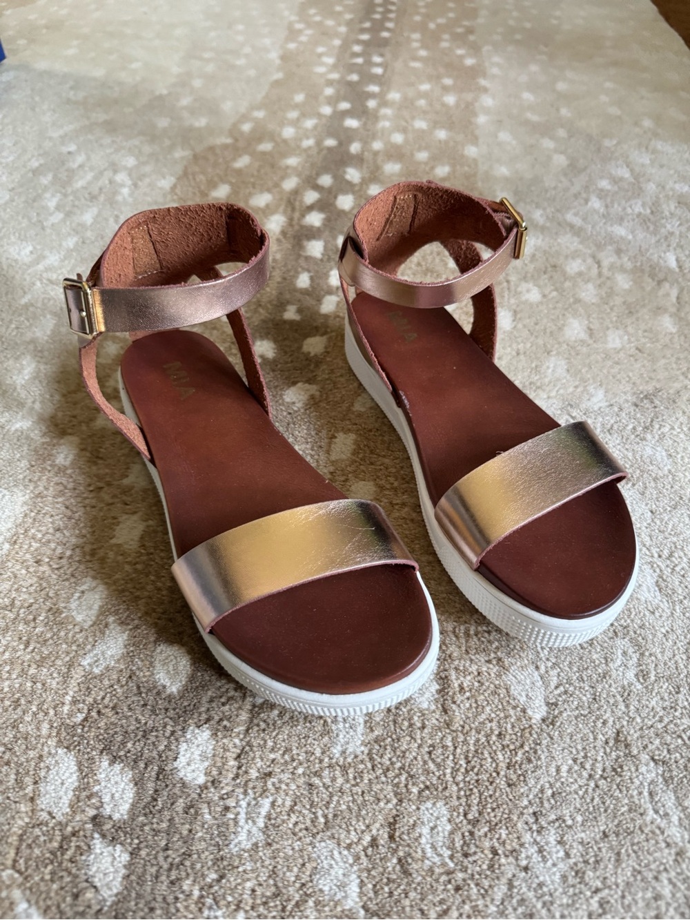 MIA Metallic Rose Gold Ankle-Strap Platform Sandals